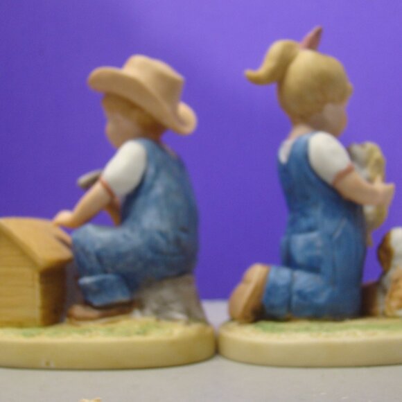 Pair of HOMCO Denim Days Figurine Set #1503 Puppy Love 1985 Home Interiors - Picture 7 of 16